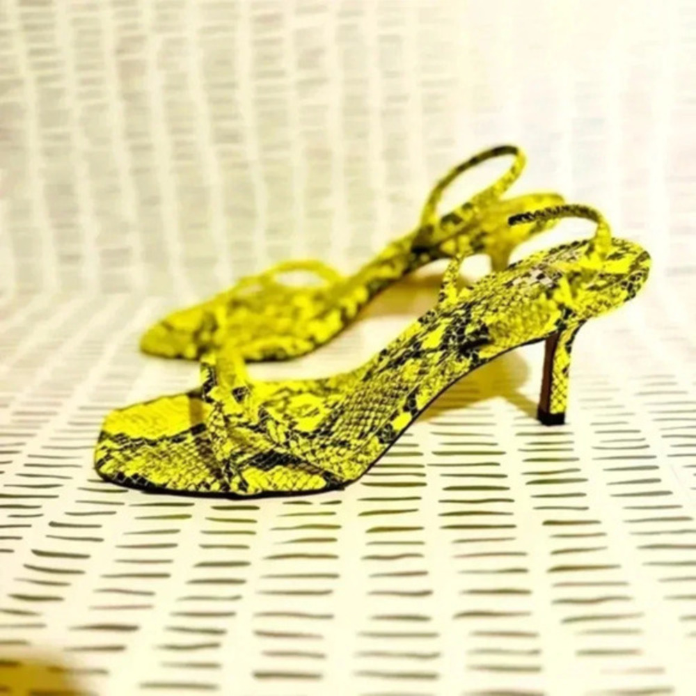 Women’s lime green snakeskin heels